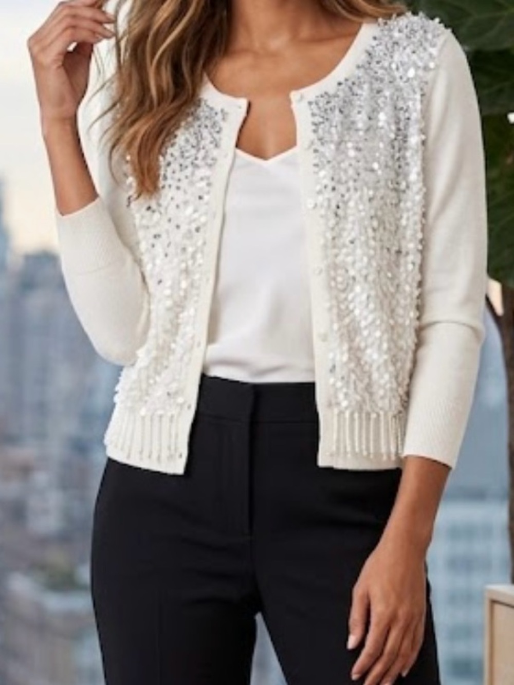 White House Black Market Sequin White Cardigan